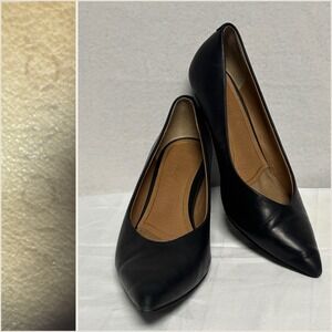 Vionic Sz 6.5 Josie Black Leather Pointed Toe Kitten Heel Pumps